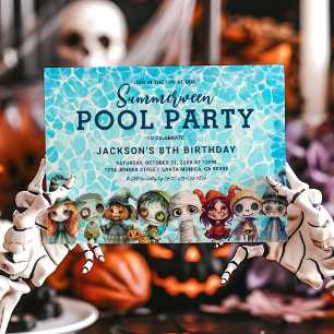 Kids Birthday Halloween Pool Party Invitation