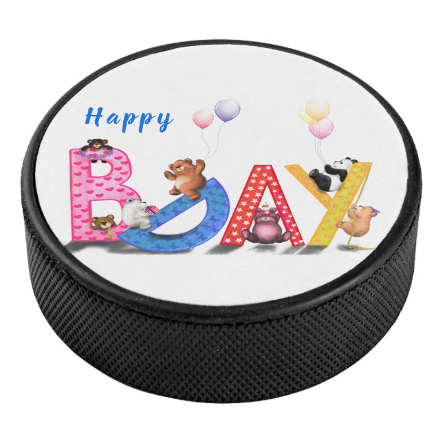 Kids Birthday Hockey Puck Happy Bear Party (3/4)