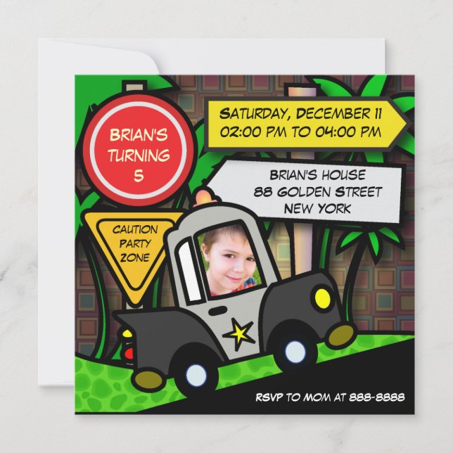 Kids birthday Invitation: 052 Police Invitation (Front)