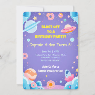 Kids Birthday Invitation Card Space Theme