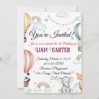 Kids’ Birthday Invitation – Cute Hot Air Balloon 