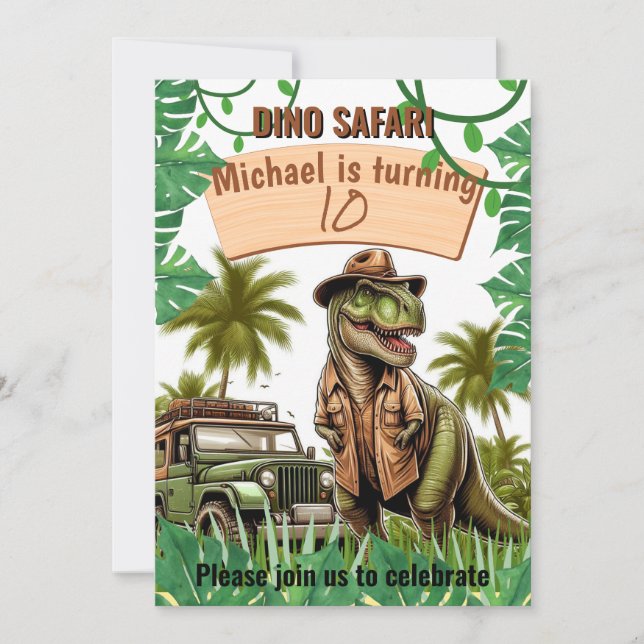 Kids birthday invitation: Dino Safari, QR code Invitation (Front)