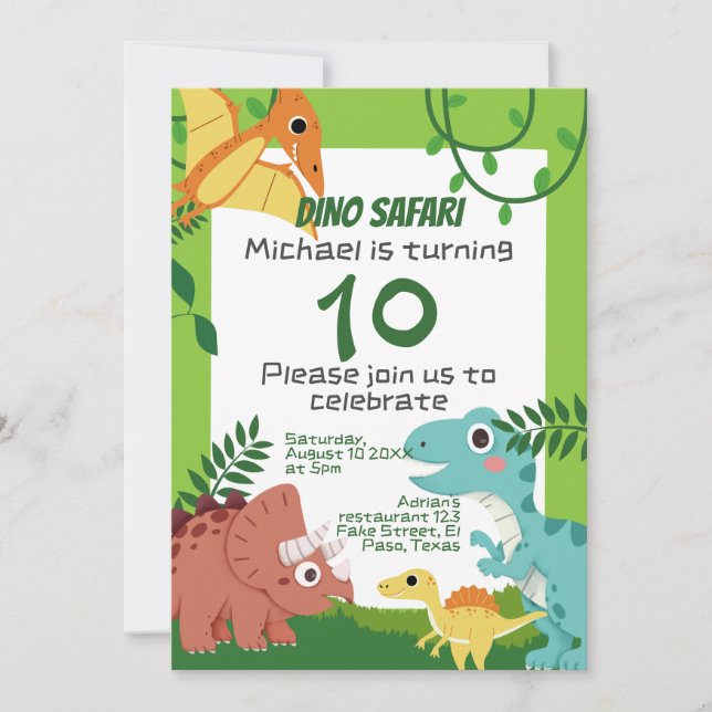 Kids birthday invitation: Dino Safari, QR code Invitation (Front)