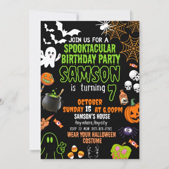 Kids Birthday Invitation , Halloween Birthday (Front)