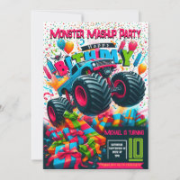 Kids birthday invitation: Monster mashup party, QR