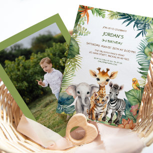 Kids Birthday Jungle Safari Animals for Boy Photo Invitation