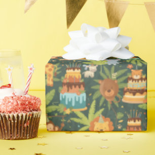 Kids Birthday Jungle Themed Wrapping Paper