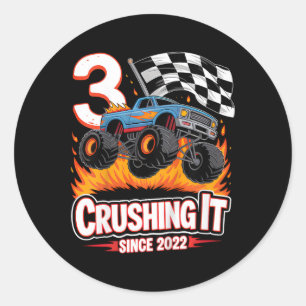 Kids Birthday Monster Truck 3 Year Old Boys 3rd Pa Classic Round Sticker