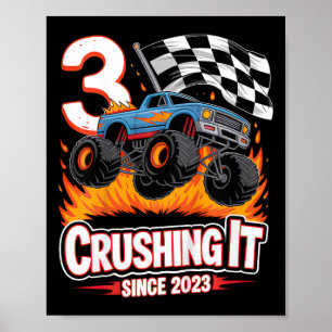 Kids Birthday Monster Truck 3 Year Old Boys 3rd Pa Poster
