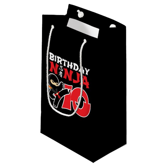Kids Birthday Ninja - 10 Year Old Party Theme Small Gift Bag (Front Angled)