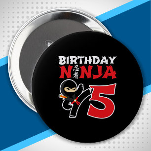 Kids Birthday Ninja - 5 Year Old Party Theme 4 Inch Round Button