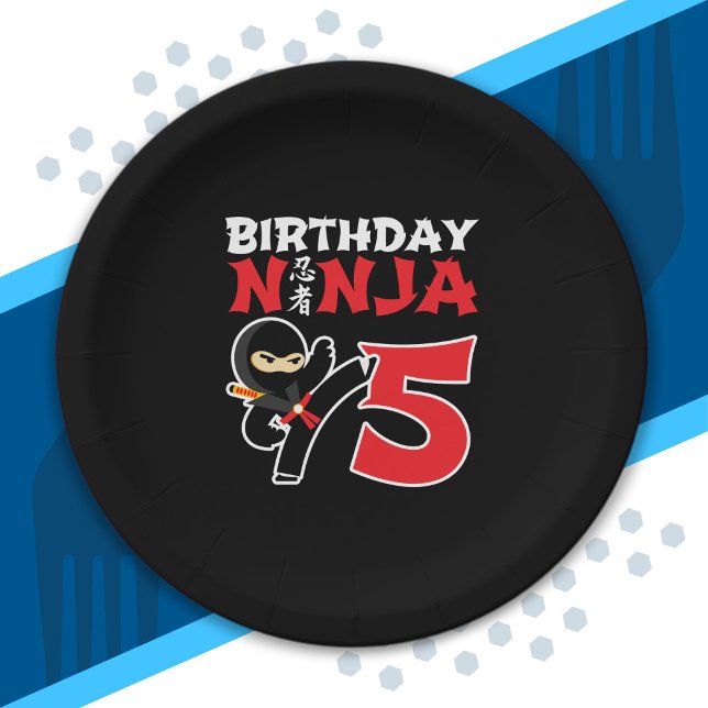 Kids Birthday Ninja - 5 Year Old Party Theme Paper Plate (Creator Uploaded)