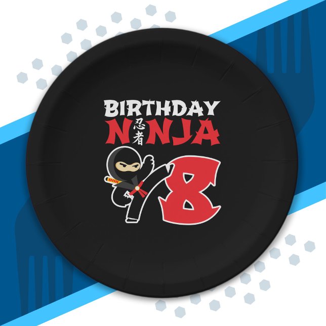 Kids Birthday Ninja - 8 Year Old Party Theme Paper Plate (Creator Uploaded)