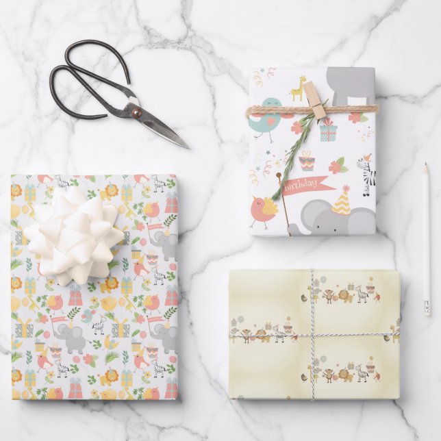 kids birthday party Animal jungle theme birthday Wrapping Paper Sheet (Front)