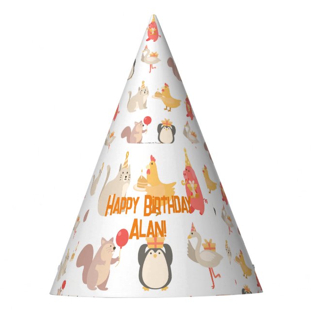 Kids Birthday Party Animals Boys Safari Zoo Party Hat (Front)
