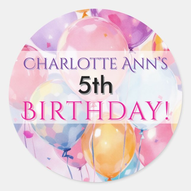 Kids Birthday Party Balloon Favour Supplies Classic Round Sticker (Front)