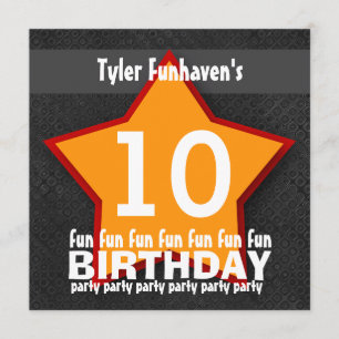 Kids Birthday Party Black Red Orange STAR W203 Invitation