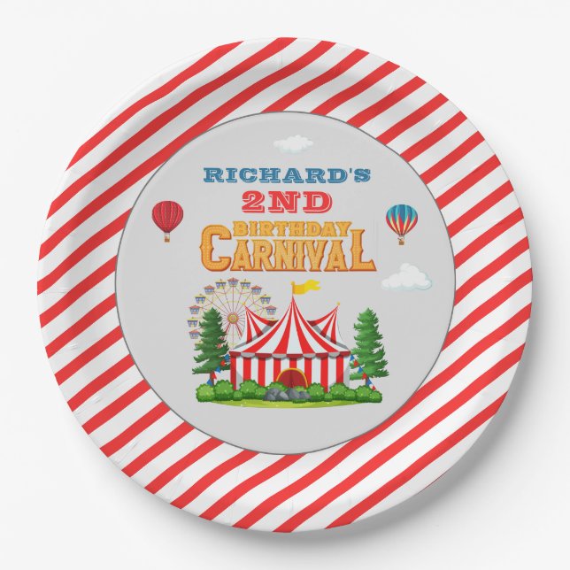 Kid's Birthday Party Circus carnival Theme Paper Plate (Front)