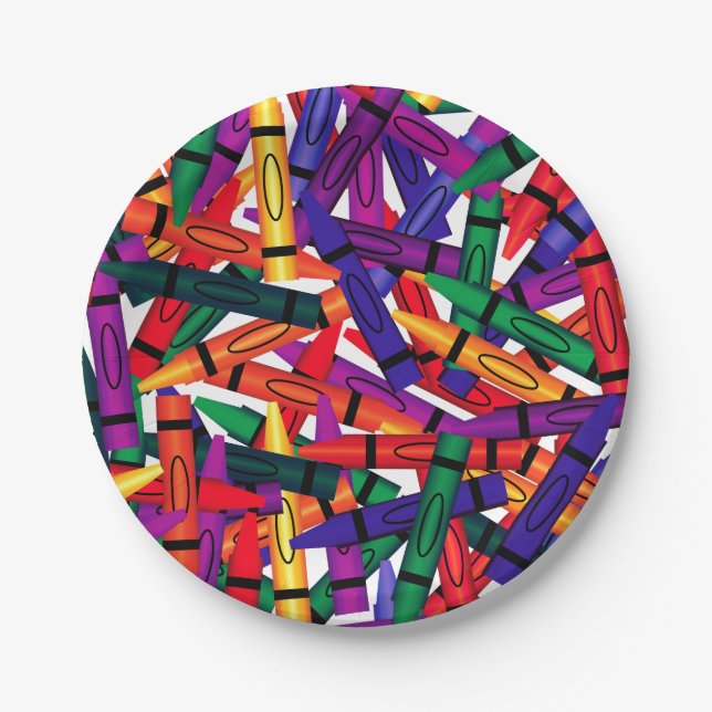 Kids Birthday Party Crayon Design 7in Paper Plates (Front)