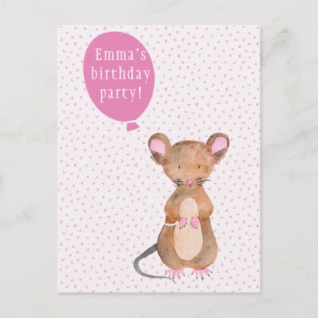 Kids Birthday Party | Cute Woodland Mouse Postcard (Front)