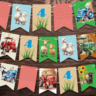 Kids Birthday Party Farm Tractors Animals Bunting Flags