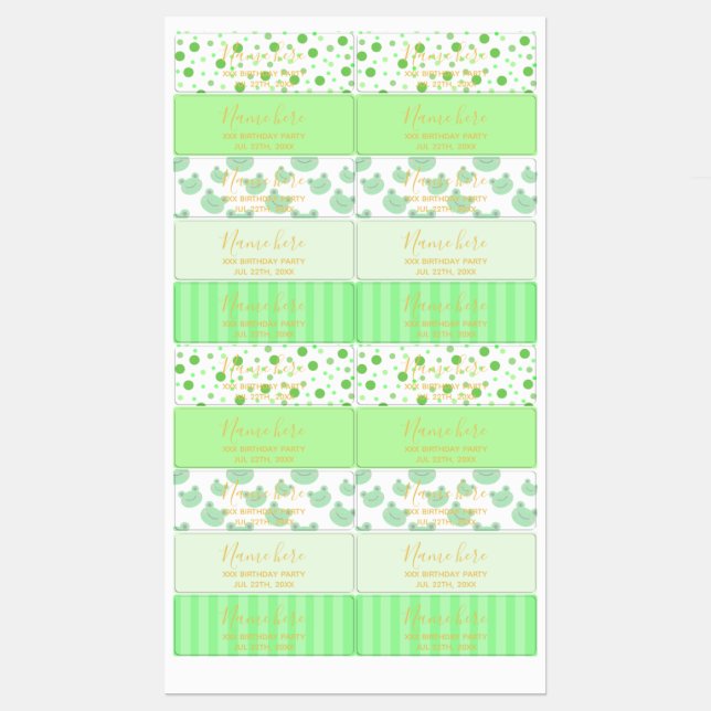 Kids Birthday Party Favours Frog Theme (Sheet)