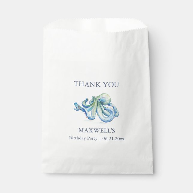 Kid's Birthday Party Favours Nautical Blue Octopus Favour Bag (Front)