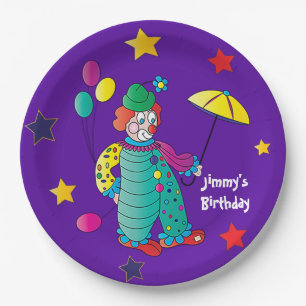 Kid's Birthday Party Happy Clown with Balloons Paper Plate