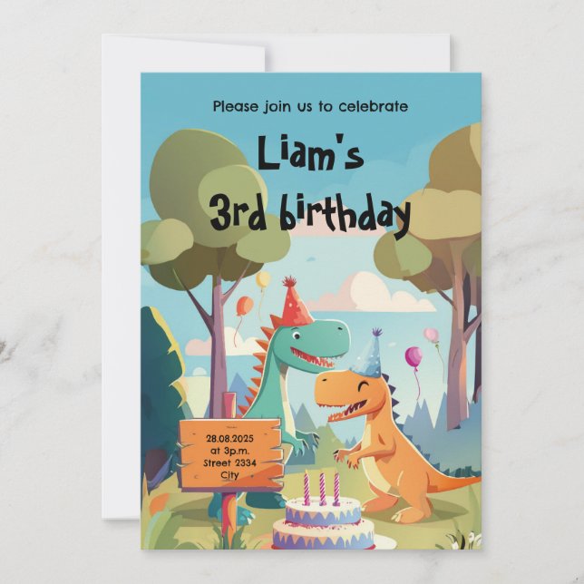 Kids Birthday Party Invitation Dinosaurs Dinos (Front)