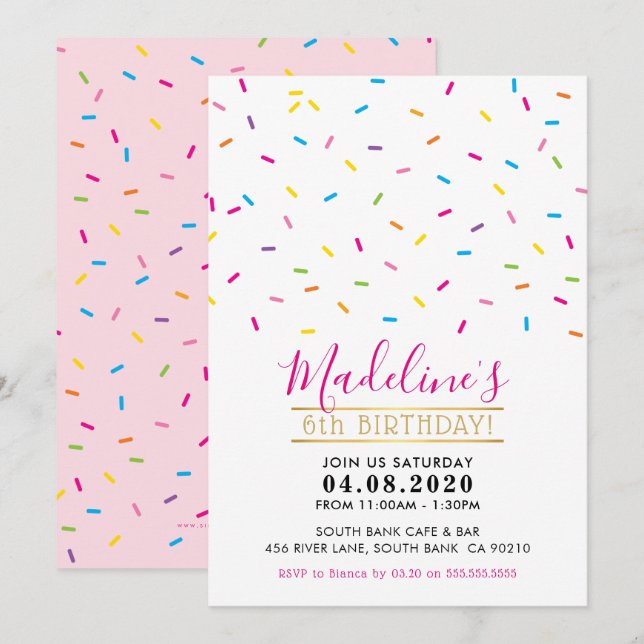 KIDS BIRTHDAY PARTY INVITE cute colourful sprinkle (Front/Back)
