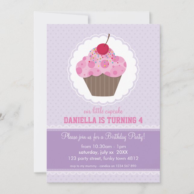 KIDS BIRTHDAY PARTY INVITE cute cupcake design (Front)