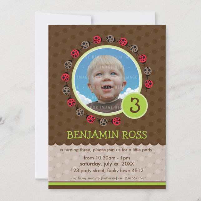 KIDS BIRTHDAY PARTY INVITE cute ladybird bug (Front)