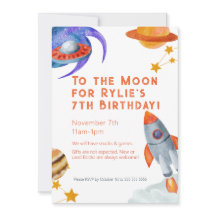 Kid's Birthday Party Invite Outer Space Theme