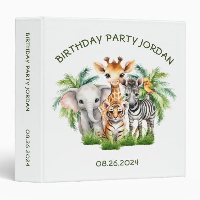 Kids Birthday Party Jungle Safari Animals for Boy Binder (Front/Spine)
