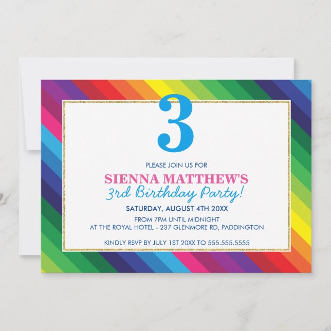 KIDS BIRTHDAY PARTY modern colourful bold rainbow Invitation (Front)