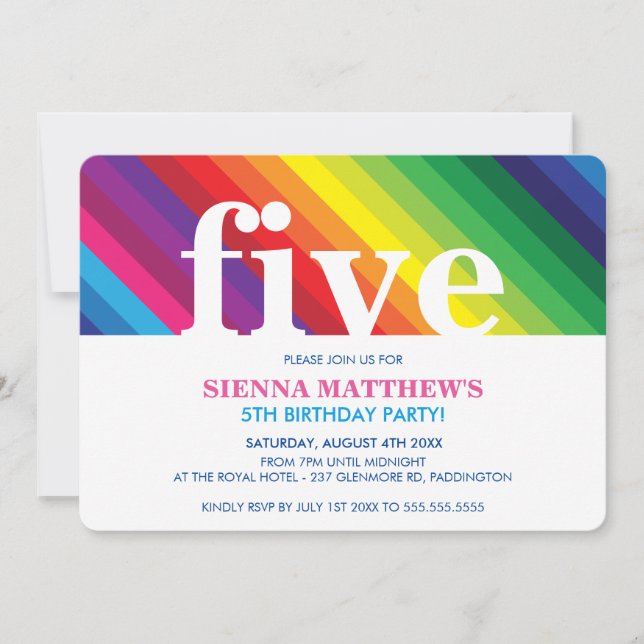 KIDS BIRTHDAY PARTY modern colourful bold rainbow Invitation (Front)