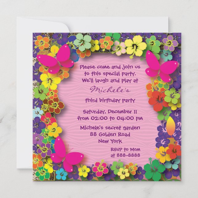 Kids birthday party: My Secret Garden Invitation (Front)