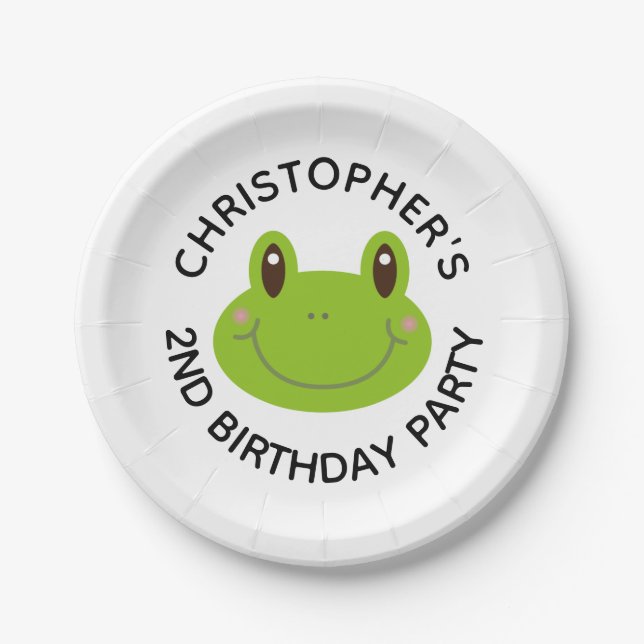 Kids Birthday Party Personalized Frog Paper Plate (Front)
