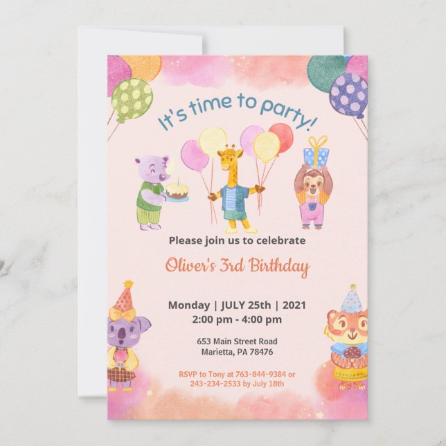 Kids Birthday Party Theme  Invitation (Front)