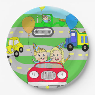 Kid's Birthday Party Trucks, Tractors and Cars Paper Plate