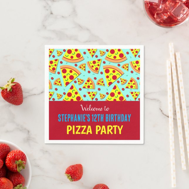 Kids Birthday Pepperoni Pizza Patterned Party Napkin (Insitu)