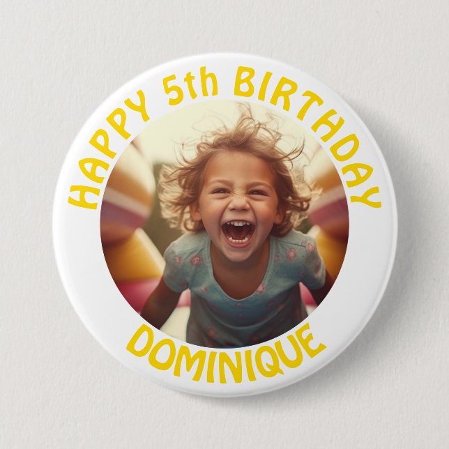Kids Birthday Photo Button With Name And Age (Front)