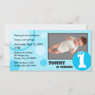 Kids Birthday Photo Card Blue Dots