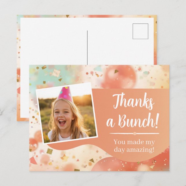 Kids Birthday Photo Thanks a Bunch Pastel Confetti Postcard (Front/Back)