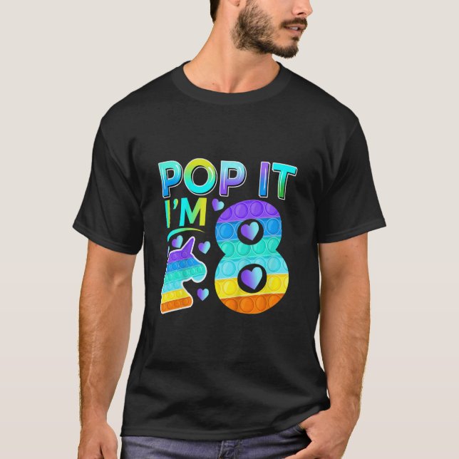 Kids Birthday Pop It I'm 8 Eight Unicorn Fidget T-Shirt (Front)