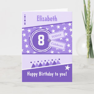 Kids Birthday purple lilac and white any age name Card