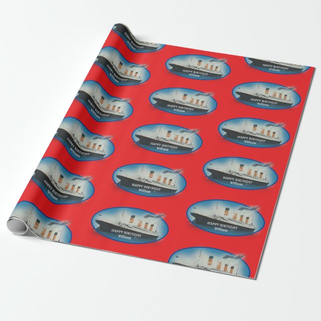 Kids Birthday Red Personalized Titanic Wrapping Pa Wrapping Paper (Unrolled)