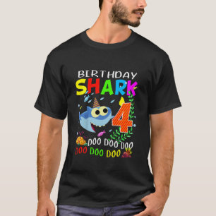 Kids Birthday Shark 4 Years Old Boys and Girls 4th T-Shirt
