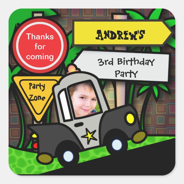 Kids Birthday Sticker: Police Square Sticker (Front)