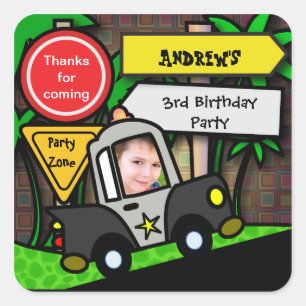 Kids Birthday Sticker: Police Square Sticker